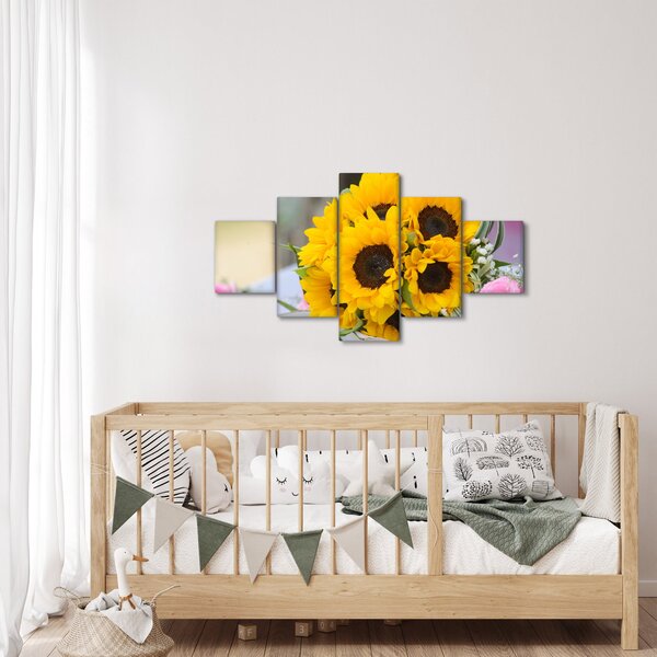 Obraz svatební kytice ze slunečnic (125x70 cm)