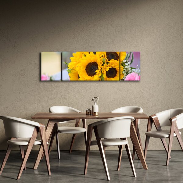 Obraz svatební kytice ze slunečnic (170x50 cm)