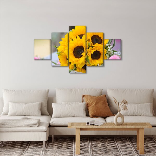 Obraz svatební kytice ze slunečnic (125x70 cm)