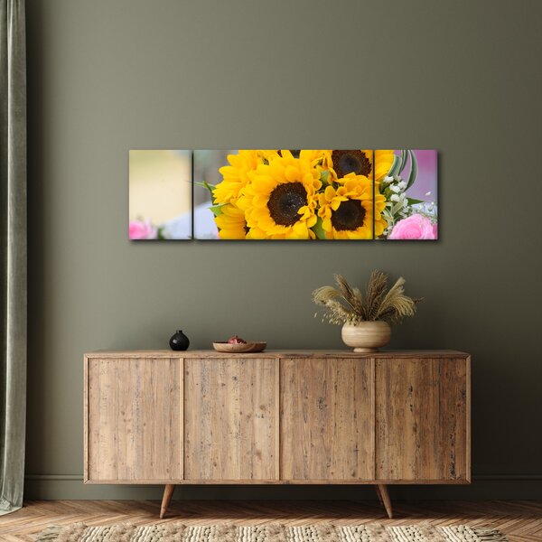 Obraz svatební kytice ze slunečnic (170x50 cm)