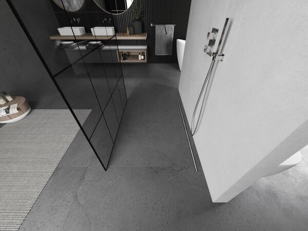 Mexen Kioto, sprchová zástěna Walk-In 130 x 200 cm, 8mm sklo černý vzor, ​​broušená ocel profil, 800-130-002-97-77