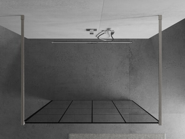Mexen Kioto, sprchová zástěna Walk-In 130 x 200 cm, 8mm sklo černý vzor, ​​broušená ocel profil, 800-130-002-97-77