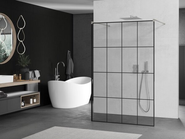 Mexen Kioto, sprchová zástěna Walk-In 130 x 200 cm, 8mm sklo černý vzor, ​​broušená ocel profil, 800-130-002-97-77