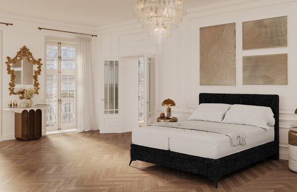 Maison de Rêve Černá čalouněná dvoulůžková postel ADRON 140 x 200 cm s úložným prostorem