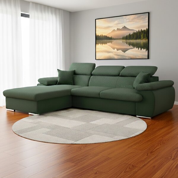 Sedací souprava COOL | 191x281 cm | rozkládací + úložný prostor | LEVÁ | tmavě zelená 11/31