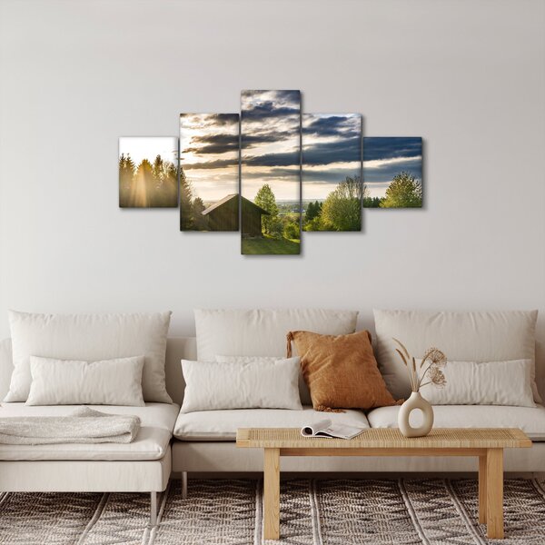 Obraz lesní chaty (125x70 cm)