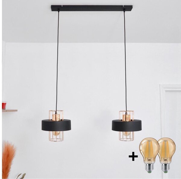 LED Lustr na lanku VOLTA 2xE27/15W/230V černá/rose gold