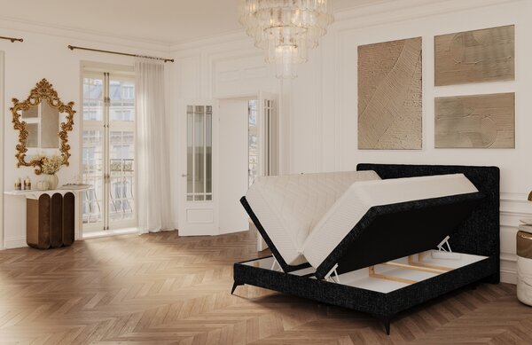 Maison de Rêve Černá čalouněná dvoulůžková postel ADRON 140 x 200 cm s úložným prostorem