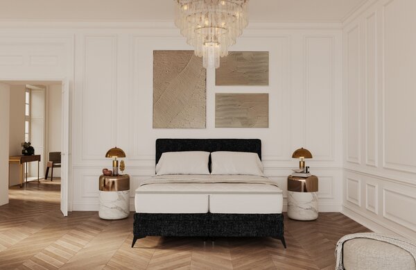 Maison de Rêve Černá čalouněná dvoulůžková postel ADRON 140 x 200 cm s úložným prostorem