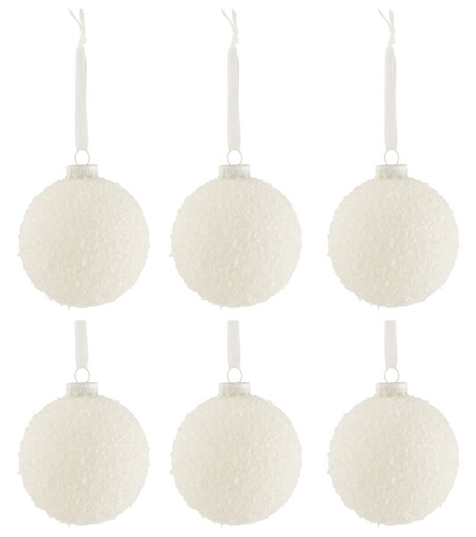 Set šesti bílých skleněných vánočních ozdob J-line Mondria 8 cm