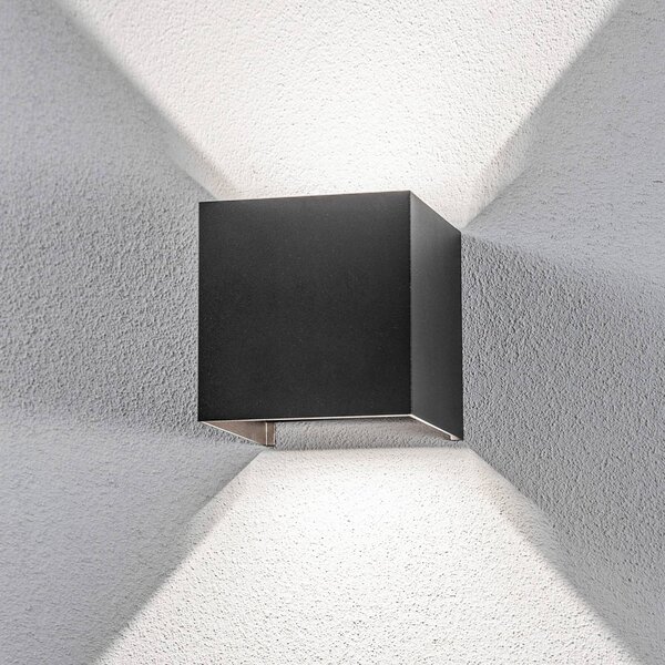 Lindby Venkovní nástěnné svítidlo Nivar, hranaté, černé, 10 cm, IP54, Černá, kov, Moderní