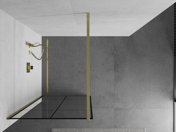 Mexen Kioto, sprchová zástěna Walk-In 80 x 200 cm, 8mm čiré sklo černý vzor, ​​zlatý matný profil, 800-080-101-55-77