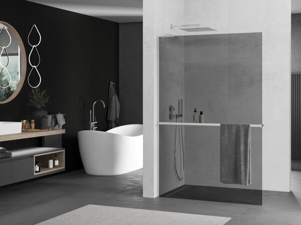 Mexen Kioto+ L, sprchová zástěna Walk-In s poličkou a věšákem 70 x 200 cm, 8mm šedé sklo, chromový profil, 800-070-123-01-40