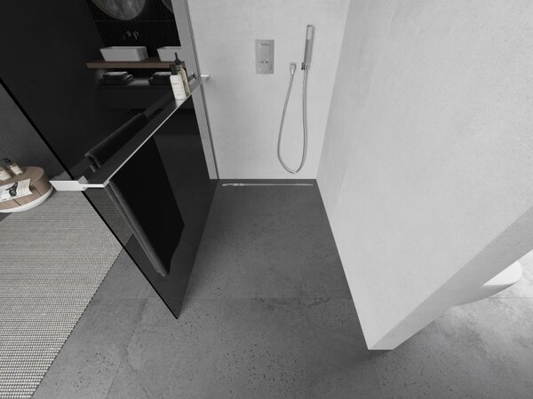 Mexen Kioto+ L, sprchová zástěna Walk-In s poličkou a věšákem 70 x 200 cm, 8mm šedé sklo, chromový profil, 800-070-123-01-40