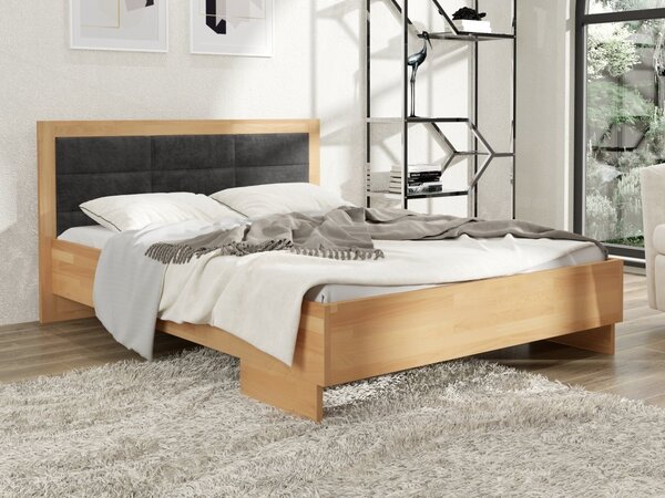 Buková postel s čalouněným čelem - Kalmar - zvýšená Čalounění postele: 2303, Odstín moření: Ořech, Rozměr: 140x200