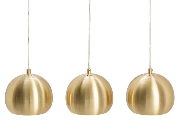 Designová moderní závěsná lampa Amaris s obdélníkovou krytinou a třemi kulatými stínítky zlatá 65 cm