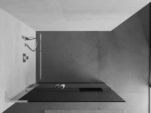Mexen Kioto+ L, sprchová zástěna Walk-In s poličkou a věšákem 70 x 200 cm, 8mm šedé sklo, chromový profil, 800-070-123-01-40
