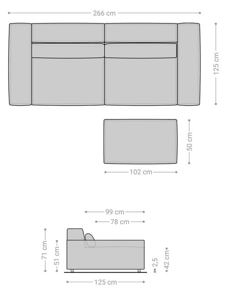 DELIFE Pohovka XL Sirpio 270x130 cm mikrovlákno černá s taburetem