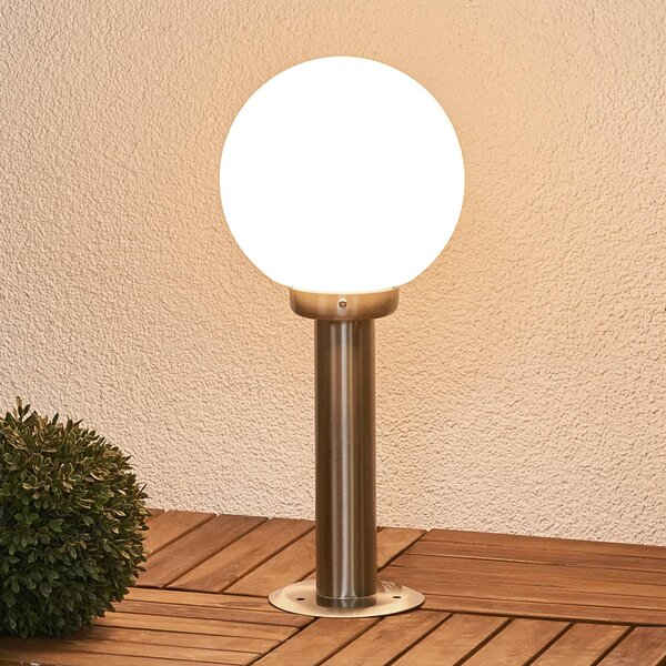 Lindby stojací lampa Vedran, výška 45 cm, PMMA, nerezová ocel, stmívatelný, Hliník / šedá / zinek, Plast, Moderní, Venkovní koule