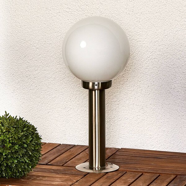 Lindby stojací lampa Vedran, výška 45 cm, PMMA, nerezová ocel, stmívatelný, Hliník / šedá / zinek, Plast, Moderní, Venkovní koule