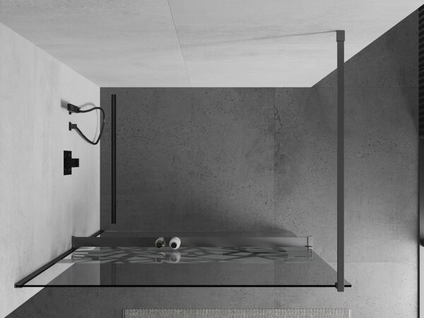 Mexen Kioto+, sprchová zástěna Walk-In s poličkou a věšákem 110 x 200 cm, 8mm čiré sklo bílý vzor, ​​grafitový profil, 800-110-121-95-85