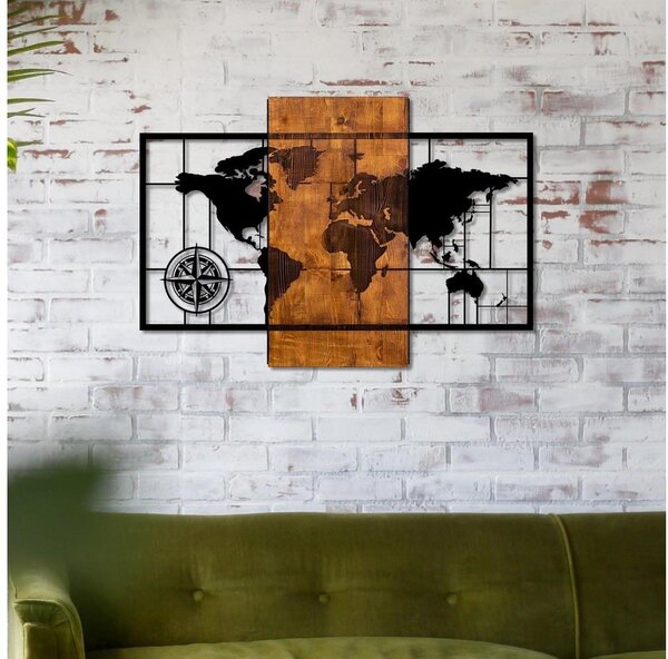 Nástěnná dekorace 58x85 cm mapa dřevo/kov