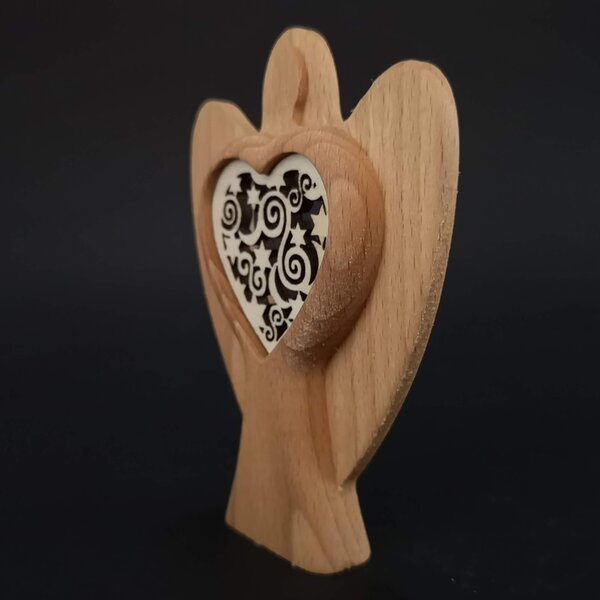 AMADEA Dřevěný anděl s vkladem - ornament, masivní dřevo, výška 10 cm