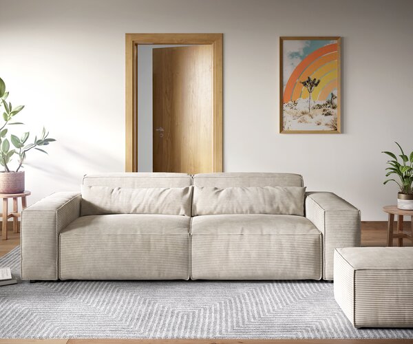 DELIFE Pohovka XL Sirpio 270x130 cm manšestr béžová s taburetem