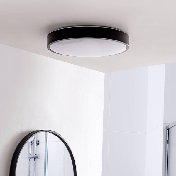 Lindby LED stropní svítidlo Medon, Ø 38 cm, černá, IP44, kov, Černá, Koupelna, kov, Moderní