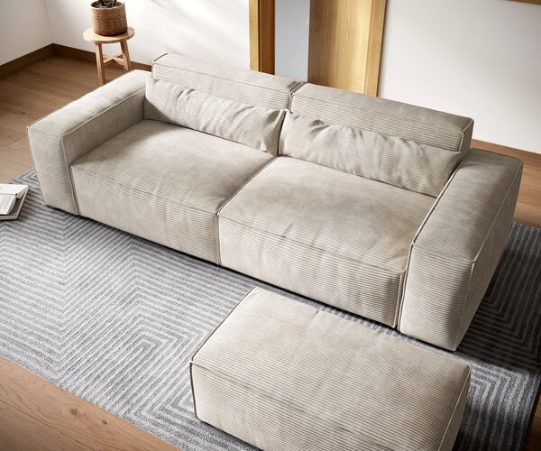 DELIFE Pohovka XL Sirpio 270x130 cm manšestr béžová s taburetem