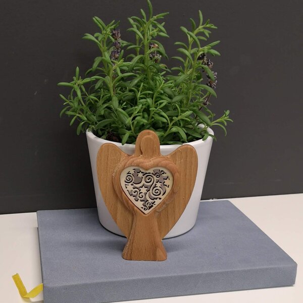 AMADEA Dřevěný anděl s vkladem - ornament, masivní dřevo, výška 10 cm