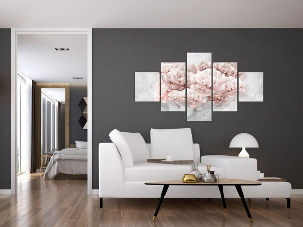 Obraz - Růžové květy na zdi (125x70 cm)
