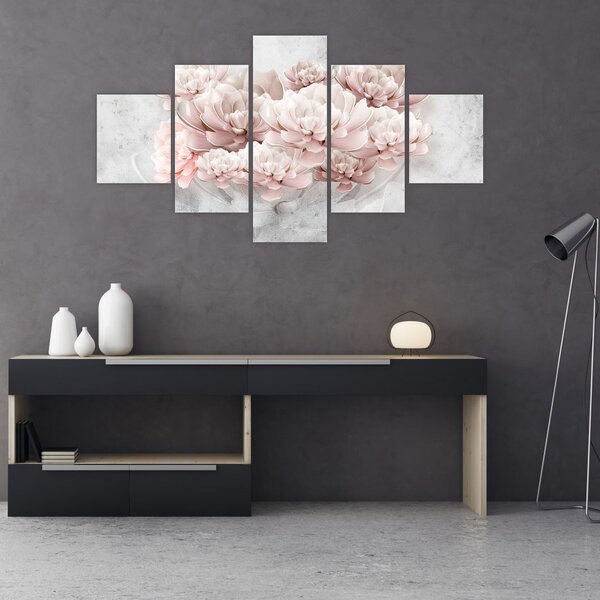 Obraz - Růžové květy na zdi (125x70 cm)