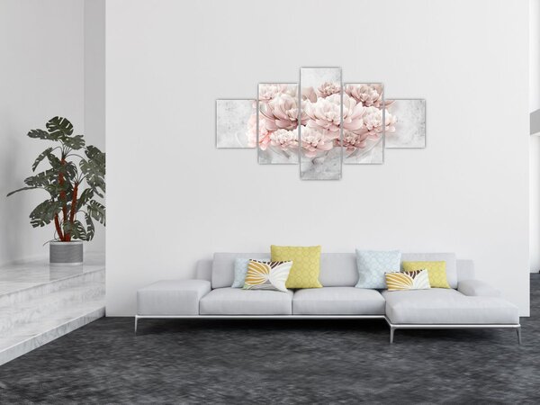 Obraz - Růžové květy na zdi (125x70 cm)