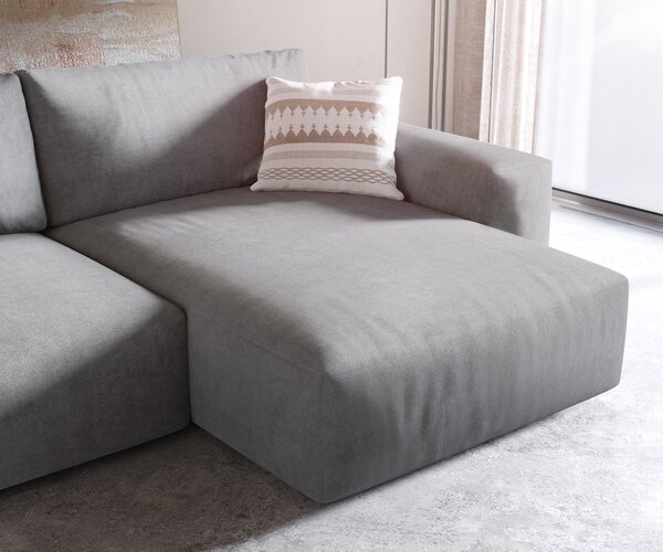 DELIFE Rohová pohovka Lanzo XL 270x180 cm mikrovlákno šedá variabilní lenoška s taburetem