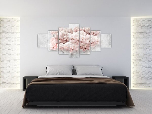Obraz - Růžové květy na zdi (210x100 cm)
