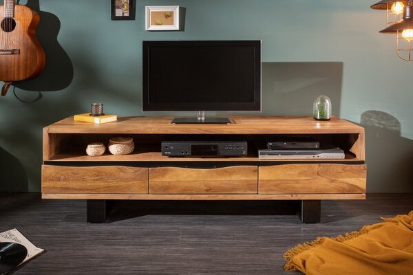 Designový TV stolek s třemi zásuvkami z masivu Mammut hnědý 160cm