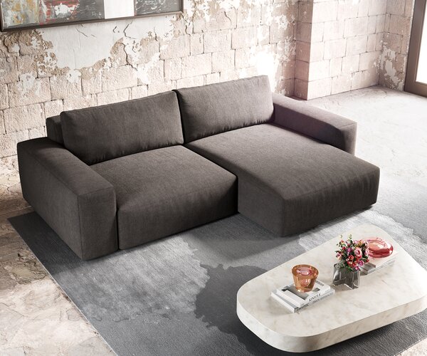 DELIFE Rohová pohovka Lanzo XL 270x180 cm mikrovlákno khaki hnědá variabilní lenoška