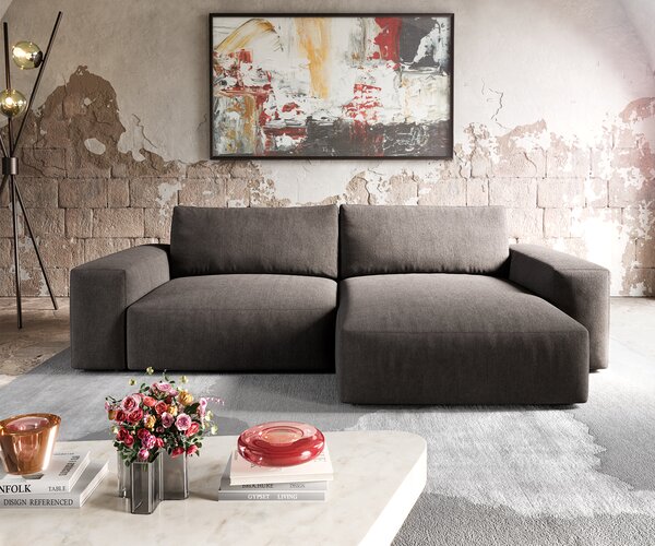 DELIFE Rohová pohovka Lanzo XL 270x180 cm mikrovlákno khaki hnědá variabilní lenoška