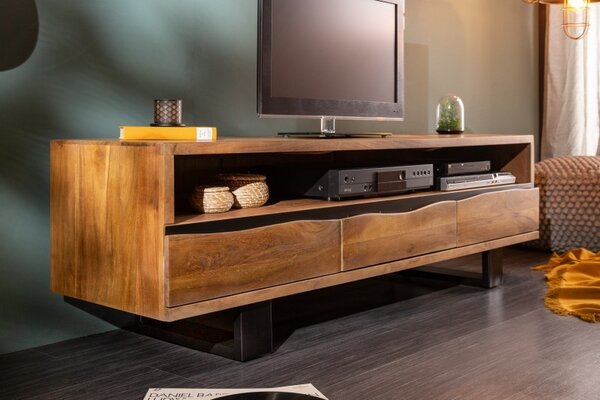 Designový TV stolek s třemi zásuvkami z masivu Mammut hnědý 160cm