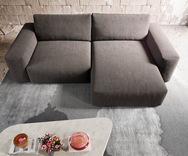 DELIFE Rohová pohovka Lanzo XL 270x180 cm mikrovlákno khaki hnědá variabilní lenoška