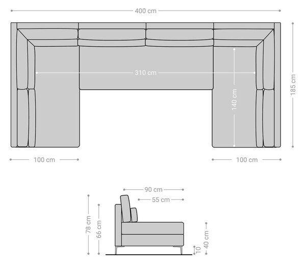 DELIFE Pohovka ve tvaru "U" Elio XL 400x185 cm mikrovlákno grafitová