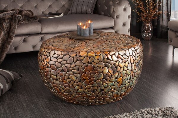 Industriální kulatý konferenční stolek Riverstone z kovu měděné barvy 72 cm