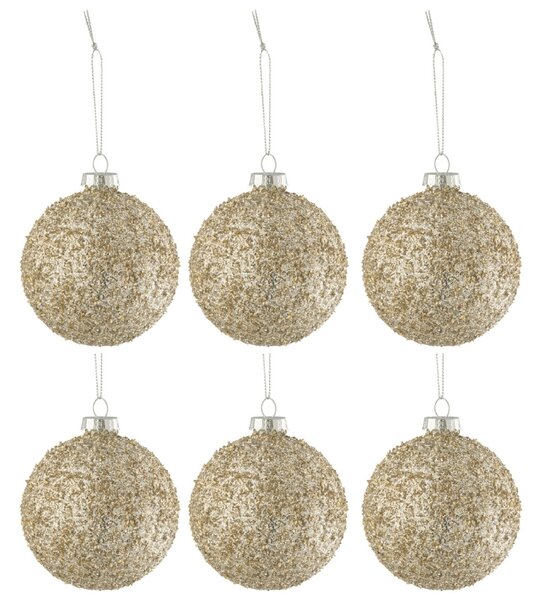 Set šesti zlatých skleněných vánočních ozdob J-line Pia 8 cm