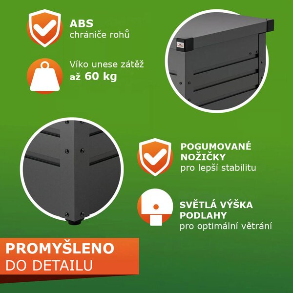 Kovový úložný box METALBOX, 385L, 120×62×63 cm, antracitová Gardebruk