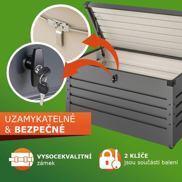 Kovový úložný box METALBOX, 385L, 120×62×63 cm, antracitová Gardebruk