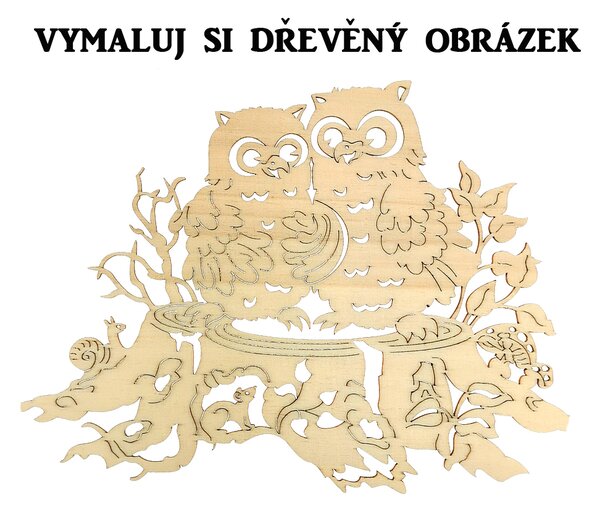 AMADEA Dřevěný obrázek k vymalování sovy na pařezu 18 cm