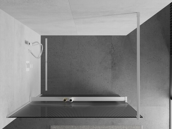 Mexen Kioto+, sprchová zástěna Walk-In s poličkou a věšákem 70 x 200 cm, 8mm sklo s žebrovým vzorem, bílý profil, 800-070-121-20-09