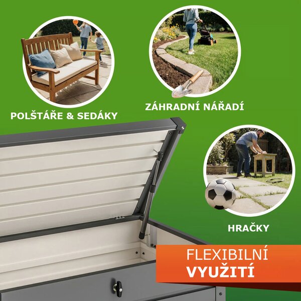 Kovový úložný box METALBOX, 385L, 120×62×63 cm, antracitová Gardebruk