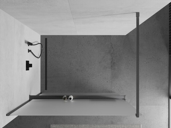 Mexen Kioto+, sprchová zástěna Walk-In s poličkou a věšákem 130 x 200 cm, 8mm sklo námraza, grafitový profil, 800-130-121-66-30
